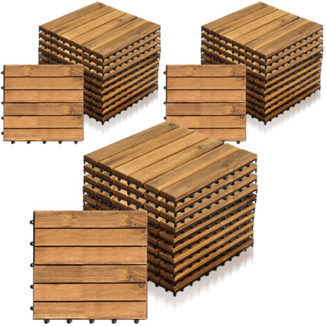 SWANEW Piastrella in legno di acacia 30 x 30 Piastrelle a incastro Piastrelle per balconi Piastrelle per terrazze Piastrelle in legno per terrazze Sistema a incastro Per esterni 88x