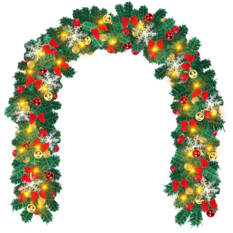 SWANEW Ghirlanda natalizia su ramo di albero 5m con fiocchi e ghirlanda di fiori rossi di decorazioni natalizie con telecomando (1/5)