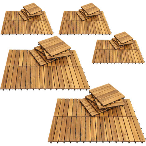 SWANEW Piastrella in legno di acacia 30 x 30 Piastrelle a incastro Piastrelle per balconi Piastrelle per terrazze Piastrelle in legno per terrazze Sistema a incastro Per esterni 110x