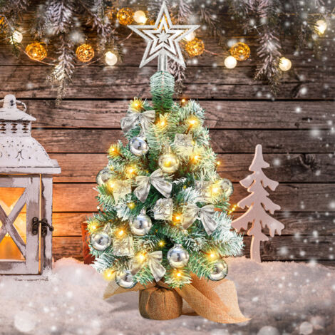 SWANEW Mini albero di Natale artificiale, piccolo albero di Natale con luci LED, Mini decorazione albero da tavolo per ufficio commerciale Bar 40cm, argento (1/5)