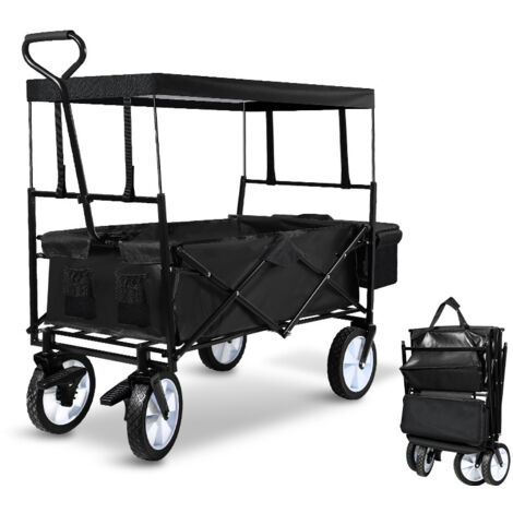 SONGMICS Carrello da Campeggio Pieghevole, Carretto, 150 L, Portante 150 kg, Carrello da Giardino, con Manico, 4 Ruote Rimovibili, Salvaspazio, per Esterni, Giardino, Nero Inchiostro GFW115B01