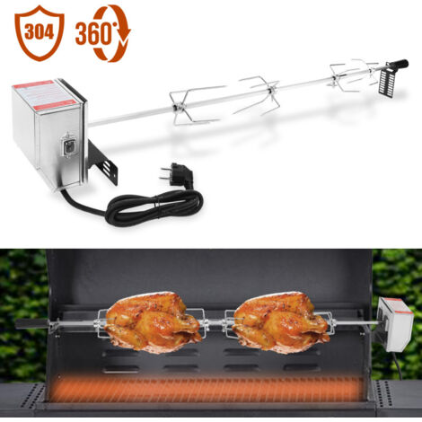 SWANEW Universale girarrosto per Barbecue. 117cm spiedo. 4X forchetta. Motore in Cromato. 220 V-240 V