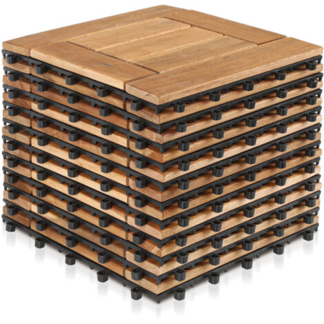 Jopassy Set di piastrelle per terrazzo 30x30 cm in legno,piastrelle per pavimenti in legno di acacia,pavimento in piastrelle di legno,piastrelle a incastro marroni 110x