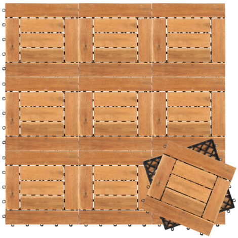 Jopassy Set di piastrelle per terrazzo 30x30 cm in legno,piastrelle per pavimenti in legno di acacia,pavimento in piastrelle di legno,piastrelle a incastro marroni 66x