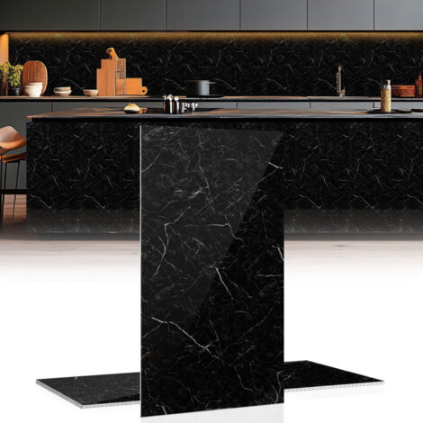 Jiubiaz 4x Carta da parati adesiva effetto piastrelle con texture marmo, adatta per cucine, bagni, caminetti e lavanderie, nera, 120×60 cm (1/5)