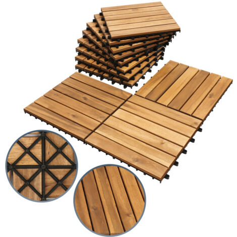Jopassy Piastrella in legno di acacia 30 x 30 Piastrelle a incastro Piastrelle per balconi Piastrelle per terrazze Piastrelle in legno per terrazze Sistema a incastro Per esterni 110x