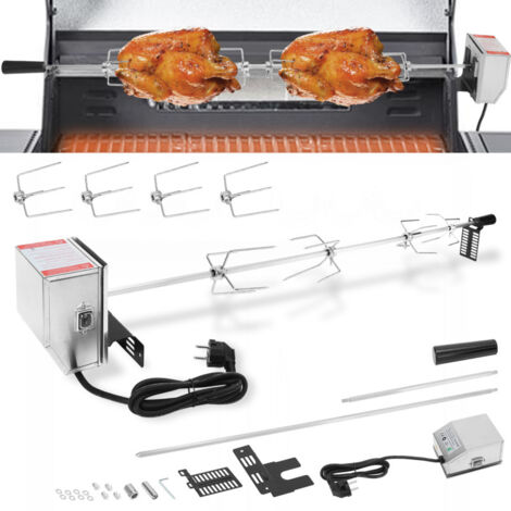 SWANEW Spiedo BBQ 117cm 230V in acciaio raffinato 4 forchette incluse Grill Girarrosto Barbecue