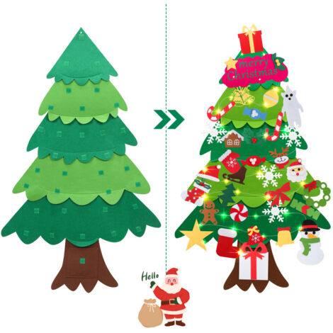 Albero Di Natale In Feltro Fai Da Te ZTOONE Per Bambini - 97cm Con 32 Ornamenti E 30 Luci LED - Decorazione Murale Porta Da Appendere