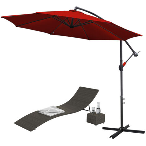Fiqops Ombrellone 300/350cm con manovella senza/con LED solare | Ombrellone a sbalzo con supporto | Ombrellone da giardino protezione solare protezione UV | Ombrellone a manovella ombrellone da