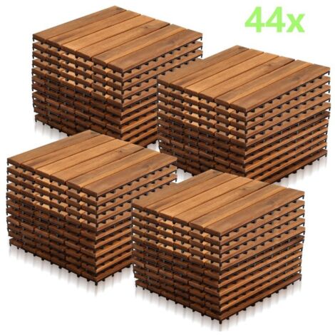 Jopassy Piastrella in legno di acacia 30 x 30 Piastrelle a incastro Piastrelle per balconi Piastrelle per terrazze Piastrelle in legno per terrazze Sistema a incastro Per esterni 44x
