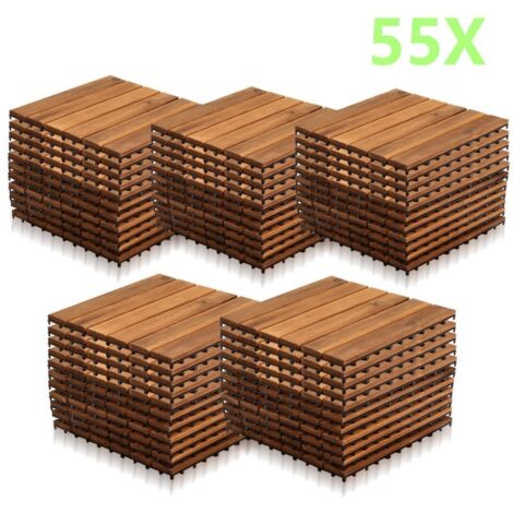 Jopassy Piastrella in legno di acacia 30 x 30 Piastrelle a incastro Piastrelle per balconi Piastrelle per terrazze Piastrelle in legno per terrazze Sistema a incastro Per esterni 55x