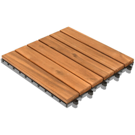 Jopassy Piastrella in legno di acacia 30 x 30 Piastrelle a incastro Piastrelle per balconi Piastrelle per terrazze Piastrelle in legno per terrazze Sistema a incastro Per esterni 66x