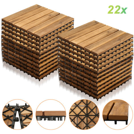 Jopassy Piastrella in legno di acacia 30 x 30 Piastrelle a incastro Piastrelle per balconi Piastrelle per terrazze Piastrelle in legno per terrazze Sistema a incastro Per esterni 22x