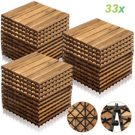 Jopassy Piastrella in legno di acacia 30 x 30 Piastrelle a incastro Piastrelle per balconi Piastrelle per terrazze Piastrelle in legno per terrazze Sistema a incastro Per esterni 33x