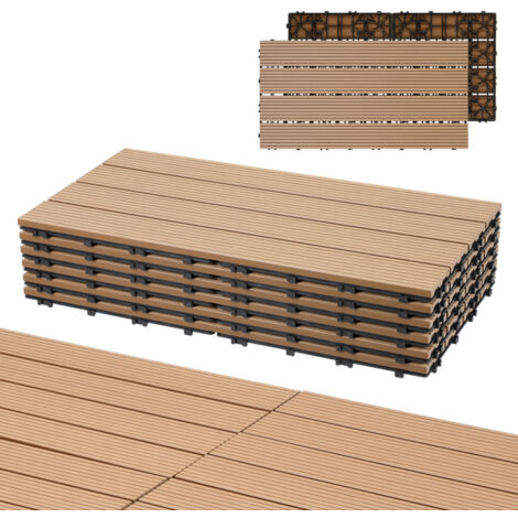 SWANEW Piastrelle in legno WPC 6x piastrelle per terrazza ciascuna 60 x 30 x 2,2 cm, teak, 1 m² Piastrelle a clic WPC, piastrelle per balcone resistenti alle intemperie