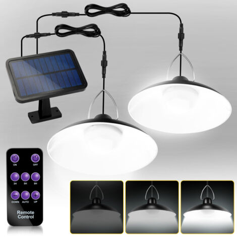SWANEW Lampada solare da esterno. lampadario solare impermeabile IP65 a doppia testa con telecomando per giardino 2 teste cavo 3 m Bianco