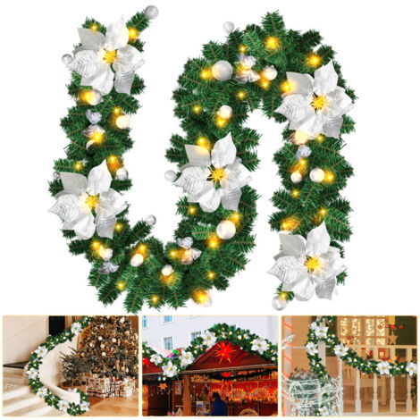 SWANEW Ghirlanda natalizia - Ghirlanda di Natale - 2,7 m - Ghirlanda di luci per albero di Natale a LED per feste di compleanno di nozze di Natale, Argento (1/5)