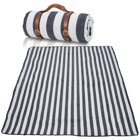 SWANEW Coperta da picnic 200x200 cm, tappeto impermeabile per esterni, portatile, per il campeggio e la spiaggia,Strisce bianche e blu (1/5)