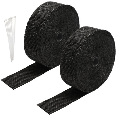 SWANEW 2x 15M Titanio Aislamiento Térmico Cinta Tubo de Escape Negro Con 24 Bridas Metálicas (1/5)