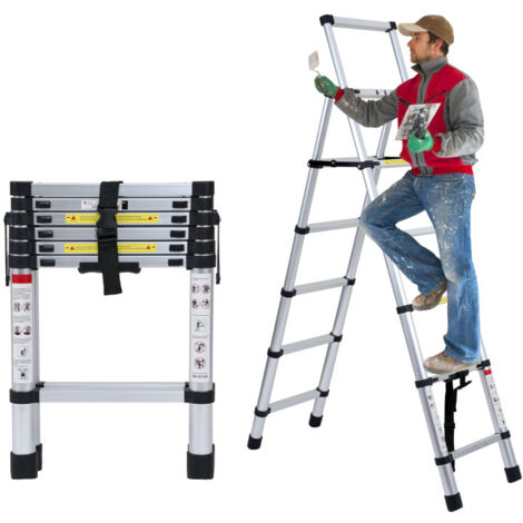 SWANEW Scala telescopica 1.7m+2.0m fino a 150 kg Stabile scala multifunzione in alluminio