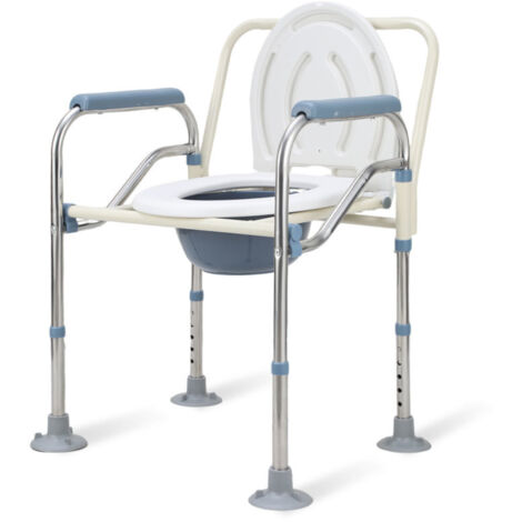 SWANEW Chaise de toilette Chaise percée toilette multifonctions seau amovible hauteur réglable avec dossier jusqu'à 150 kg (1/5)