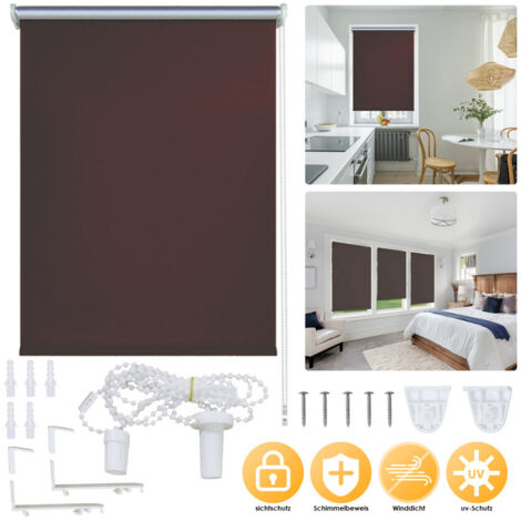 Tenda a rullo termo oscurante con comando laterale senza perforazione. montaggio singolo. 50 cm x 160 cm. marrone