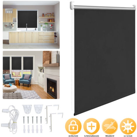 Tenda a rullo termo oscurante con comando laterale senza perforazione. montaggio singolo. 50 cm x 160 cm. nero