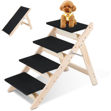 SWANEW 2 in 1 Scaletta per cani Rampa di legno pieghevole per cani Aiuto per l'accesso al letto Divano Auto Antiscivolo Fino a 80kg