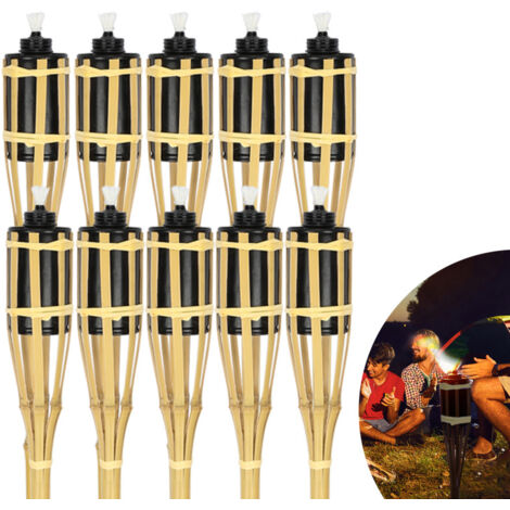 SWANEW Torcia da giardino per uso esterno Set di 40 Torcia in bambù con decorazione a stoppino Lampada a olio Altezza 90 cm (1/5)