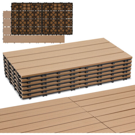 SWANEW Lastra per terrazza Piastrelle in legno per giardino, Piastrelle per terrazza 30x60 cm, Impermeabile, Sistema a clic Beige 12pz (1/5)