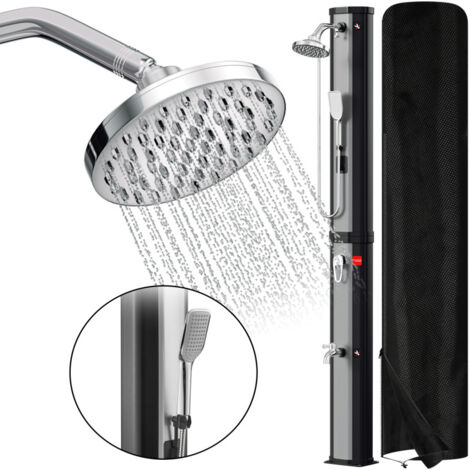SWANEW Doccia solare da giardino - soffione rotondo, doccetta, supporto integrato, ferramenta e copertura, Argento, 60L