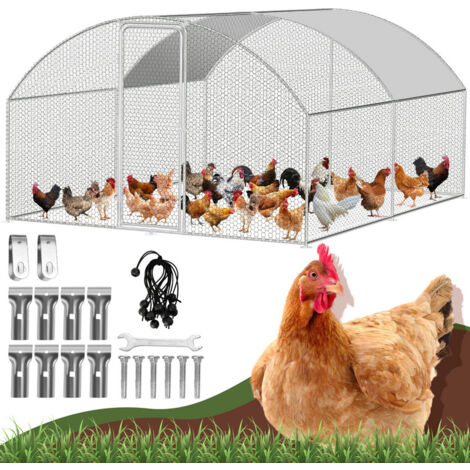 SWANEW Recinto per pollaio Recinto per esterno Acciaio zincato con rete metallica e tettoia Gabbia per animali Pollaio per conigli 3 x 4 x 2 m 12 m² cupola