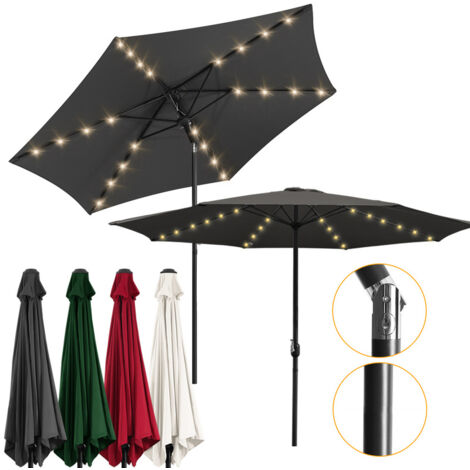 Hengda Ombrellone Ø270CM - Altezza e angolo regolabili - Sistema a manovella, Grigio, Ombrellone hawaiano, Ombrellone da esterno, con 36 LED solari (1/5)