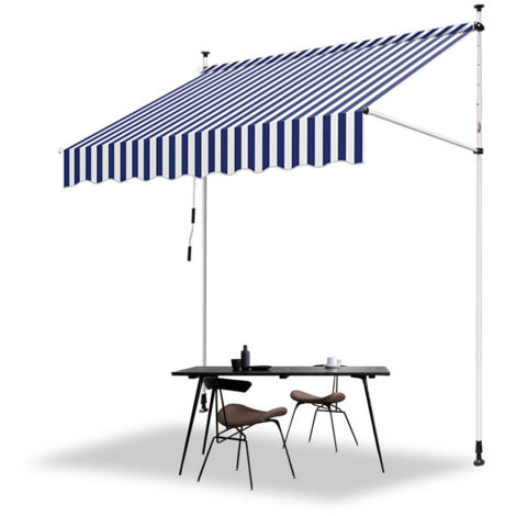 Hengda Tenda da sole manuale per terrazza Protezione solare resistente ai raggi UV Idrorepellente con protezione solare blu e bianca 2 5M (1/5)