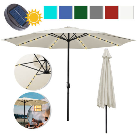 Hengda Ombrellone con LED 350 cm beige - con manovella e supporto - protezione UV idrorepellente pieghevole - ombrellone da spiaggia ombrellone da mercato (1/5)
