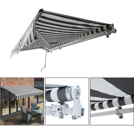 Hengda Tenda da sole retrattile per balconi con tessuto resistente ai raggi UV e all'acqua  angolo regolabile 0-30°  300x250cm Grigio / Bianco (1/5)