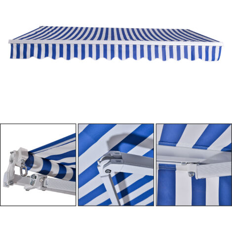 Randaco Tenda da sole manuale Tenda da sole per balconi articolata Protezione solare anti-UV Giardino Terrazza Blu Bianco 300 x 250 cm (1/5)