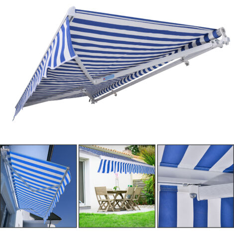 Hengda Tenda da sole retrattile per balconi con tessuto resistente ai raggi UV e all'acqua angolo regolabile 0-30° 250x200cm Blau / Weiß (1/5)