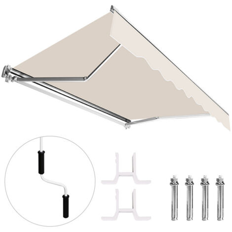Hengda Toldo Control manual Toldo retráctil aluminio+poliéster con manivela Revestimiento PA para terraza/techo Beige 250x200cm (1/5)