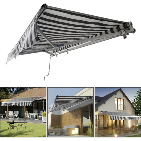 Randaco Tenda da sole retrattile per balconi con tessuto resistente ai raggi UV e all'acqua, angolo regolabile 0-30°, 250x200cm Grigio / Bianco (1/5)