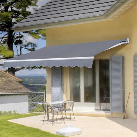 SWANEW Tenda da sole Tenda retrattile a comando manuale in alluminio+poliestere con manovella Rivestimento in PA per terrazza/tetto Grigio 350x300cm (1/5)