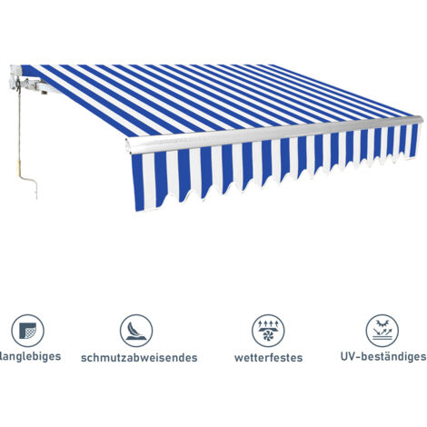 Hengda Tenda da sole per balcone Tenda da sole manuale da esterno Articolato Anti-UV Terrazzo Giardino Blu Bianco 300x 250cm (1/5)
