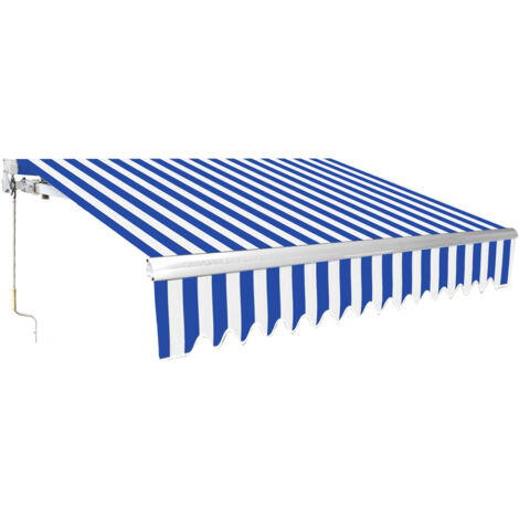 SWANEW Tenda da sole manuale Tenda da sole per balconi articolata Protezione solare anti-UV Giardino Terrazza Blu Bianco 350 x 300 cm (1/5)
