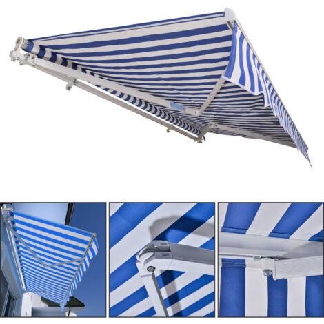 Hengda Tenda da sole retrattile per balconi con tessuto resistente ai raggi UV e all'acqua  angolo regolabile 0-30°  300x250cm Blau / Weiß (1/5)