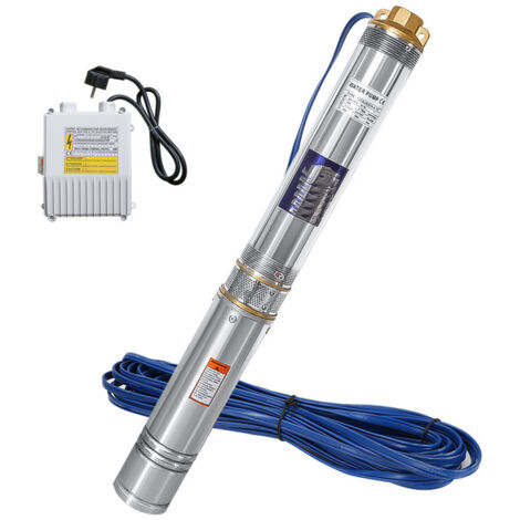 Randaco Pompa per Pozzi Profondi da 92mm, Pompa per Pozzi Profondi, Foro Subacqueo in Acciaio Inossidabile 230V Cavo con Scatola di Controllo 1.1KW