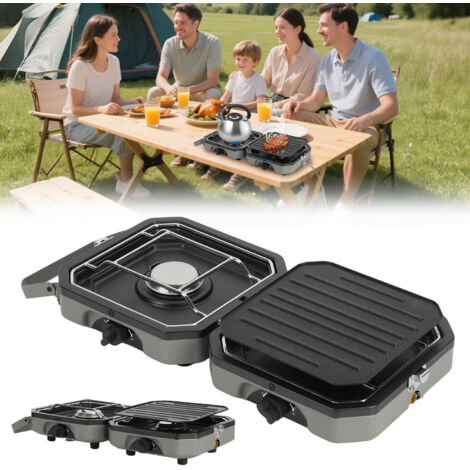 SWANEW Fornello a gas Fornello a gas portatile da campeggio con 2 bruciatori per cucinare all'aperto BBQ