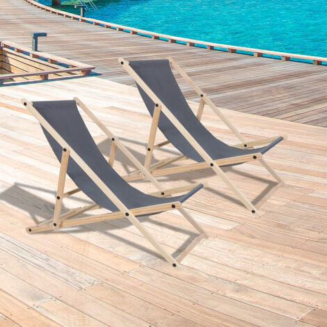 Hengda Liegestuhl Klappbar Gartenstuhl Holz Sonnenliege Klappstuhl Campingstuhl Strand Grau 2 Stück (1/5)