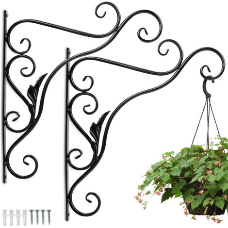 Hengda Gancio per appendere il cesto (2x) Gancio da parete in ghisa per appendere il cesto con viti. staffa per appendere 31 cm -Foglie