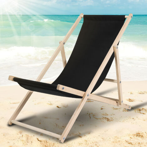 SWANEW Lettino pieghevole in legno Chilian sedia da spiaggia sedia a sdraio giardino esterno Nero (1/5)