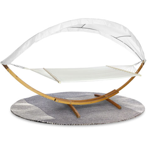 SWANEW Amaca con supporto - Struttura in legno - Bianco - 205 x 150 cm - Tessuto in policotone